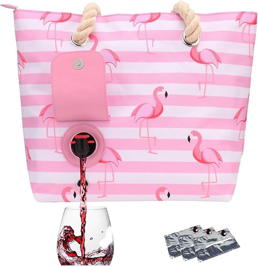 Wine Purse with Hidden Spout, Beach Wine Tote Bag for Women with Zipper and Compartments,Leakproof Waterproof Sandproof with Cooler Bags Insulated - 3 x 1.5L replacement Bladder