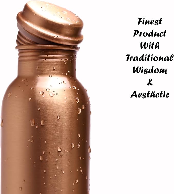 Premium Copper Water Bottle 34 OZ with Ayurvedic benefits and Aesthetic- Promotes Health-Leak Proof Lid-Smooth Finish-Travel Friendly-Yoga-Sports water bottle-Daily Use