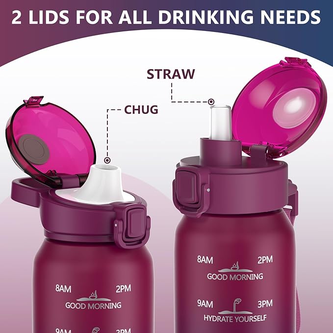 Sports Water Bottle 18/10 Stainless Steel 32oz with 2Lids, 1000ml Insulated Water Bottle Double Walled with Handle, Metal Canteen Keep Cold 48H Hot 24H for Men, Women & Kids