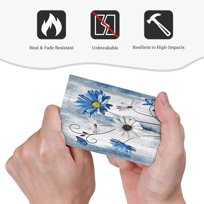 Rustic Teal Blue Daisy Floral Farmhouse 1 Gang Light Switch Covers No Device Wall Plate Decorative Blank Switchplate Electrical Faceplate for Country Bathroom Bedroom Decor