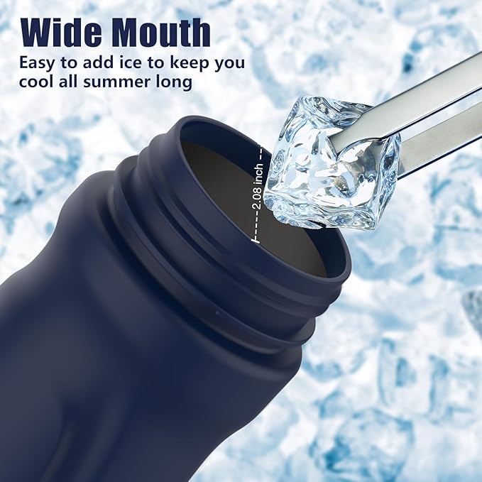 Misting Water Bottle, 24oz Insulated Water Bottle, 2-in-1 Mist & Sip Stainless Steel Water Bottles, Thermo for Hot Drinks/Cold Drinks, Sports Water Bottle for Hiking, Running, Gym, Navy Blue