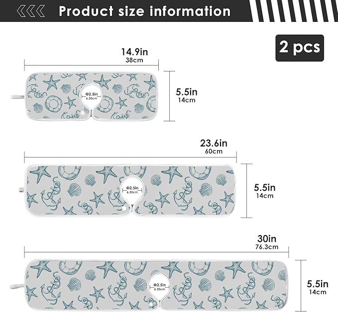 Coastal Starfish Shell Faucet Water Catcher Mat 2 Pack Seashell Ocean Nautical Theme Drying Mat Absorbent Bathroom Faucet Handle Drip Catcher Tray Bar RV Kitchen Sink Splash Guard 14x5 Inches