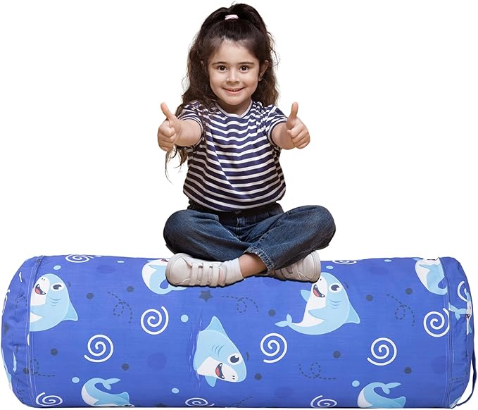 Stuffed Animal Bean Bag Storage Chair for Kids Cover Only (No Filler), Organize, Sit, Play & Boxing, 100% Cotton Canvas Washable, Ultra Soft Cylinder Long Vertical Zipper Best Gift for Child