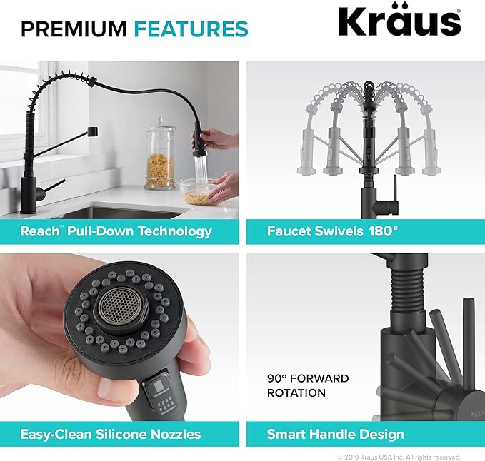Kraus KPF-1610MB Bolden 18-Inch Commercial Kitchen Faucet with Dual Function Pull-Down Sprayhead in all-Brite Finish, 18 inch, Matte Black