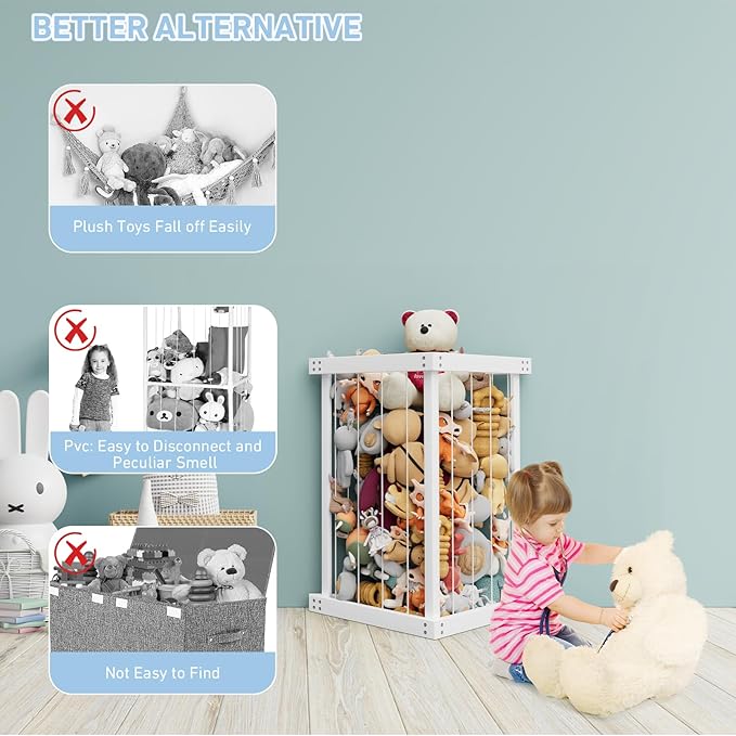 Corner Stuffed Animal Storage Zoo Stuffed Animal Holder Wooden Plush Storage Organizer Playroom Organization and Storage for Bedroom Nursery Room Organizer Plush Toys