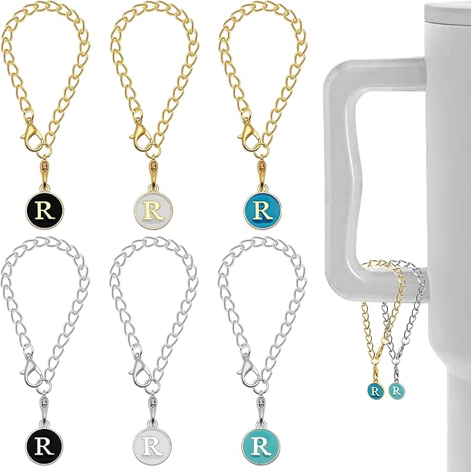 6PCS Letter Charm Accessories for Stanley Cup, Name ID Letter Handle Charm for Stanley Handle Identification Letter Pendant Handle Decoration for Stanley Tumbler Charms(Letter R)