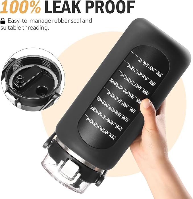 BLUEGO 64oz Insulated Water Bottle with Straw and Handle Leakproof Half Gallon Wide Mouth Motivational Water Bottle, 2-IN-1 Straw Spout Lid Stainless Steel Water Jug for Sport Travel Gym-White