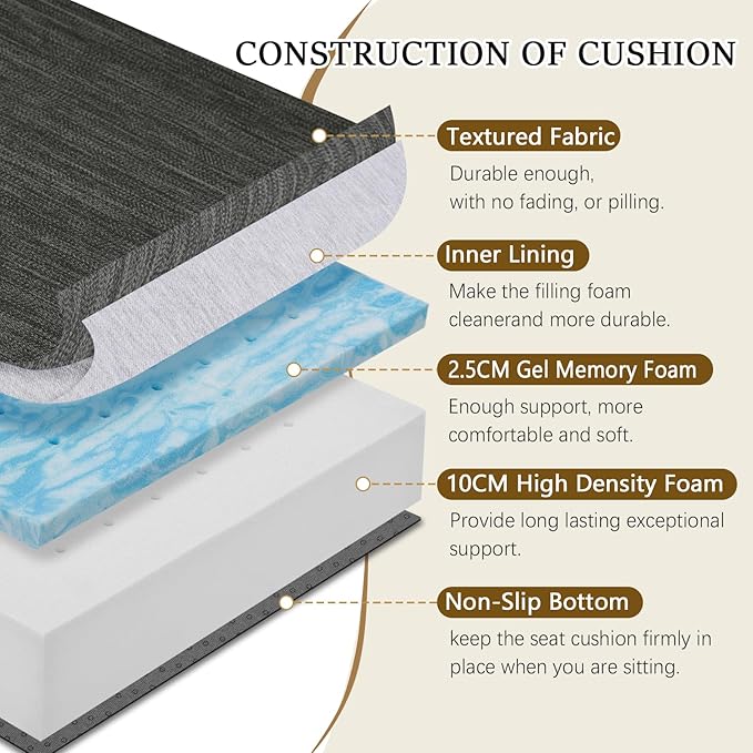 baibu 18"x 18"x 4" Dual-Layer Gel Memory Foam Chair Seat Cushion for Recliners, Couches, Armchairs, Extra Large Non-Slip Chair Cushions for Seniors, Washable, Black