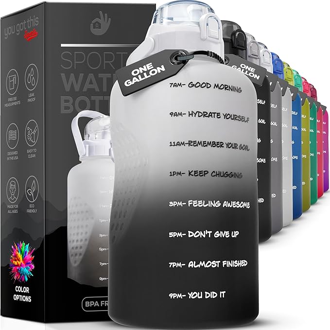 Motivational Water Bottle with Straw & Handle,One Gallon Water Bottle 128 oz/3.8L,Reusable Water Jug, Achieve All-Day Hydration SpillProof, BPA FREE