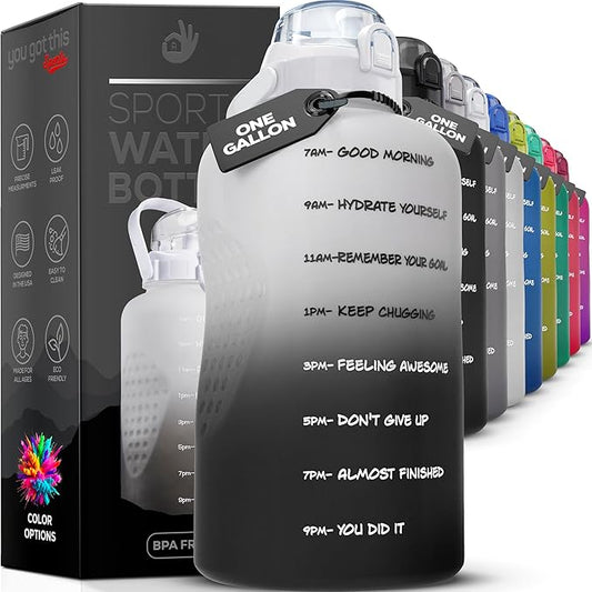 Motivational Water Bottle with Straw & Handle,One Gallon Water Bottle 128 oz/3.8L,Reusable Water Jug, Achieve All-Day Hydration SpillProof, BPA FREE
