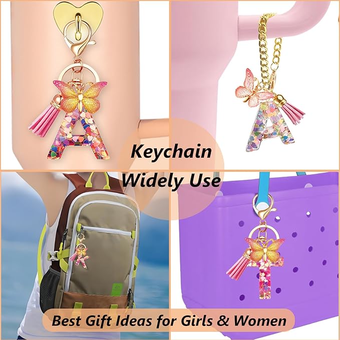 SPORCLO Stanley Cup Accessories Include Silicone Stanley Straw Cover, Butterfly Letter Keychain Charms, Water Bottle Handle Strap, Boot and Chain for Stanley Cup 30oz 40oz Tumbler