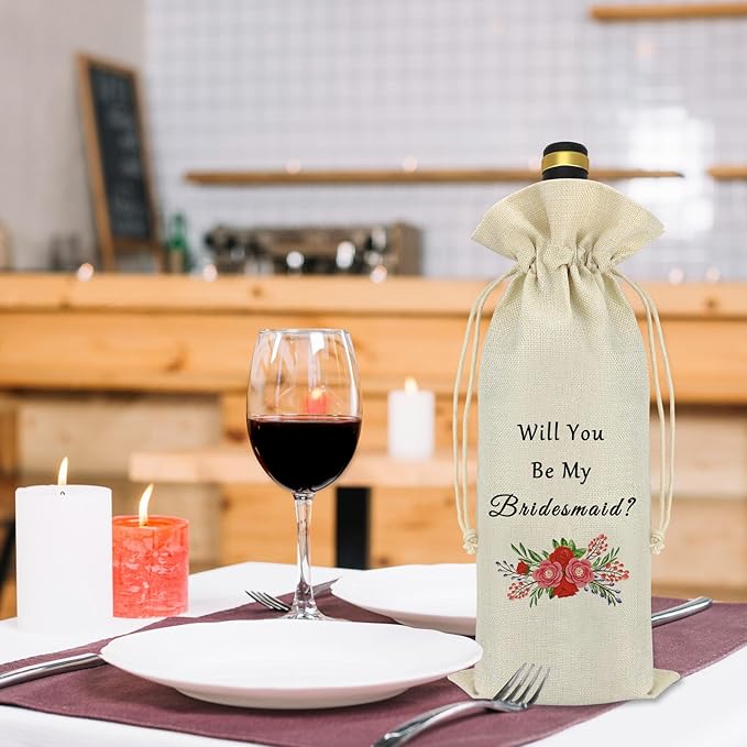 Bridesmaid Proposal Gifts Wine Bag Wedding Bachelorette Party Gift for Bridesmaid Friends Sister Bestie Maid of Honor Gift Wine Bags with Drawstring Wine Bottle Bags Bridal Shower Engagement Gift