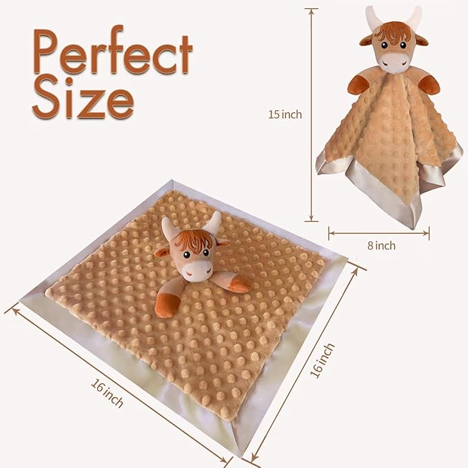 Boy Highland Cow Baby Security Blanket Loveys for Babies Girls, 16" Soft Baby Lovey Blanket, Baby Snuggle Stuffed Animals Blankie, Baby Girls Gifts for Infant and Toddler