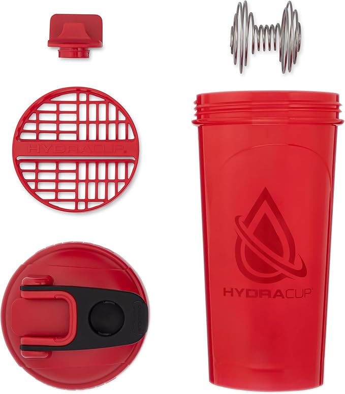 Hydra Cup ProFlow [2 Pack] 28 oz Shaker Bottles for Protein Shakes, Shaker Cups with Ball Blender Whisk, Shaker Bottle with Handle, Travel To Go, BPA Free (Red & Blue, 28oz)