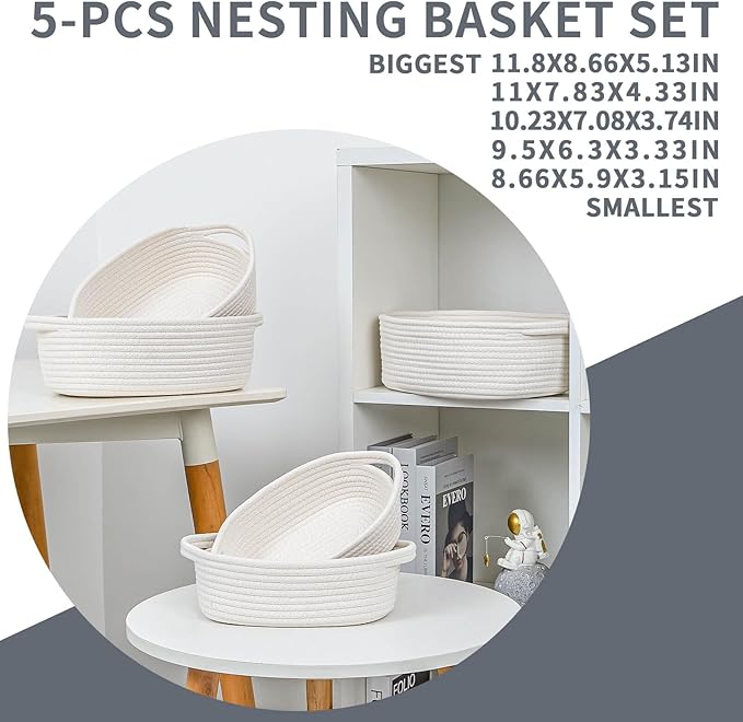 CubesLand Small Shelf Shelves Closet Basket,Back Shool Supplies,Woven Toy Basket Bin for Organizing,Storage Cube Organizer Basket Bin,Dog Cat Toy Basket Box,Over Toilet Storage Basket,White 5-Piece