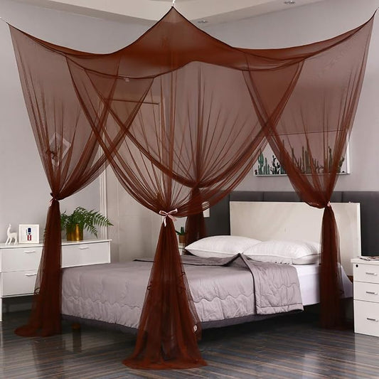 Mengersi 4 Corner Post Canopy Bed Curtains Mosquito Net Twin to Twin XL Size Bed,Netting Bed Curtains for Camping, Patio,Indoor Outdoor Net (80x40x80, Coffee)