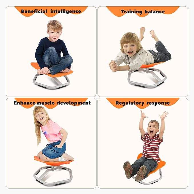 Sensory Toys Kids Swivel Chair, Autism Kids Swivel Chair, Elephant Sit and Spin Seat Balance Chair Indoor for Child Age 3+, Regulating Toddler’s Body Balance, Metal Base Non-Slip Orange