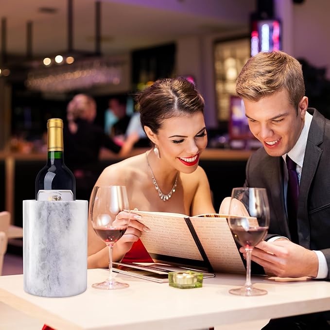 Marble Wine Bottle Chiller, Outdoor Wine Cooler Bucket, Marble Wine and Champagne Chiller for Any 750ml Bottle, Keeps Wine and Drinks Cold, Ideal Gift for Wine Lovers