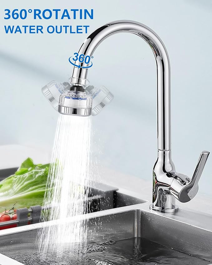Bathroom Sink Faucet Water Filter,Sink Faucet Filter with Extension Tube,360° Rotating Kitchen Faucet Water Filter,Softens Hard Water faucet extender with 3 Replacement Filter