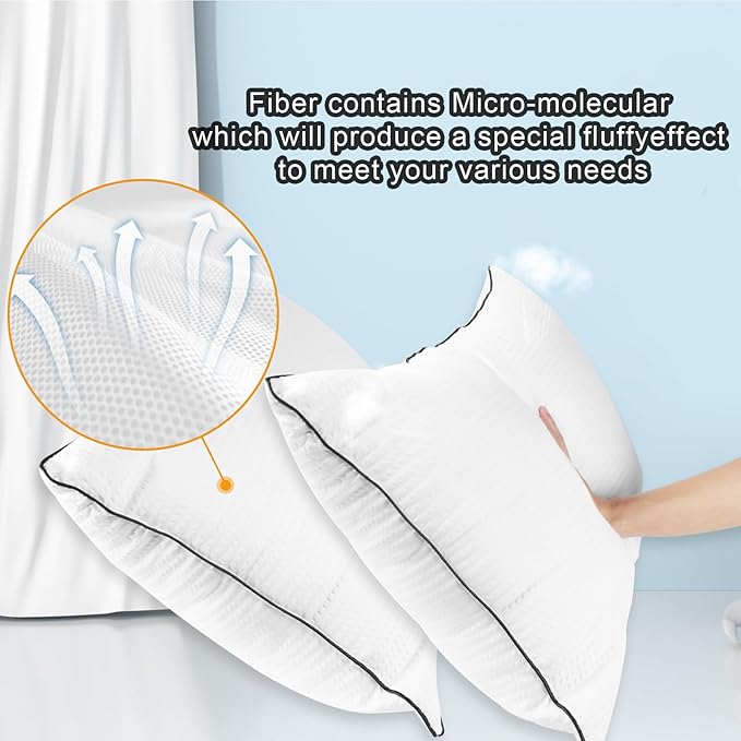 Bed Pillows for Sleeping Queen Size Set of 4,Cooling Breathable Pillows for Side and Back Sleepers Down Alternative Filling Luxury Soft