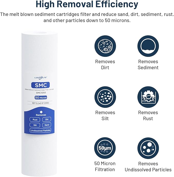 Whole House Water Filter Cartridge Replacement for Well Water, 50 Micron Water Filter 10 x 2.5 Melt Blown PP Sediment Water Filter Compatible with AP110, WHKF-GD05, CFS110, P5, WFPFC5002-6 Pack
