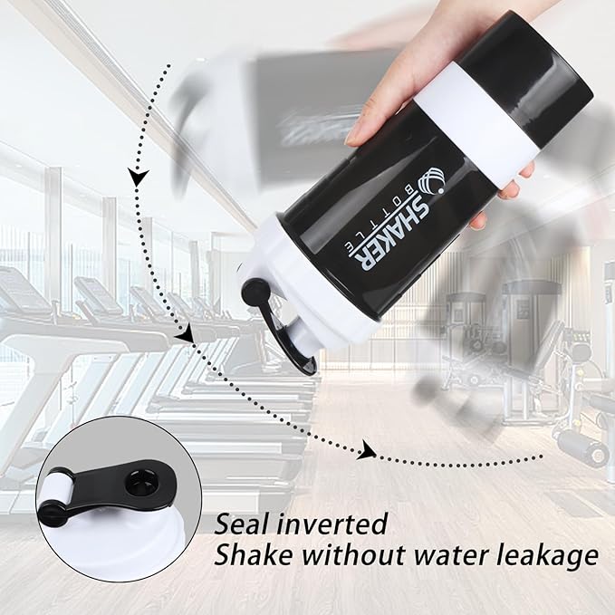 Shaker Bottle - Protein Shaker Cup with Storage Compartments - Leak-proof Workout Shake Bottles with Mixer for Smooth Mixing-500ML/16oz (WHITE & BLACK)