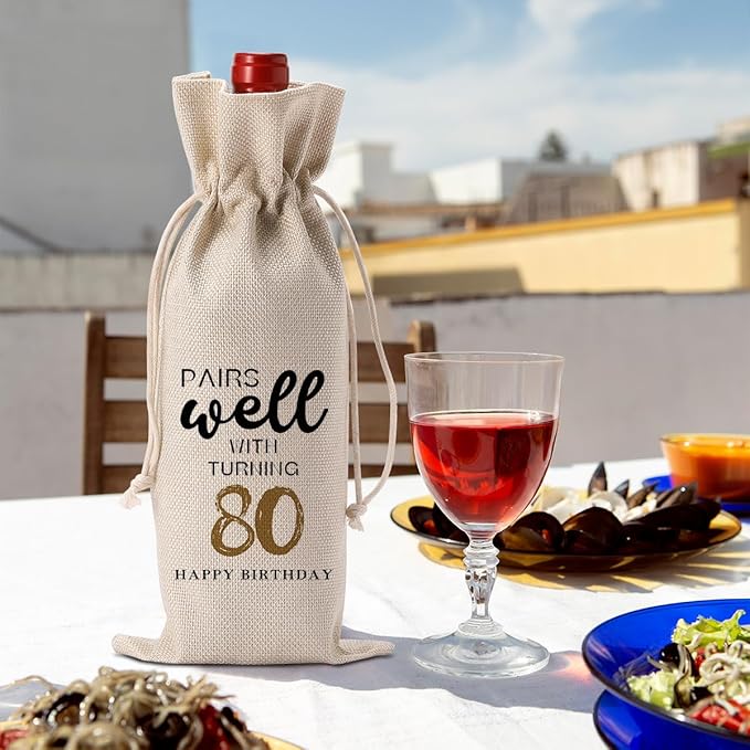 80th Birthday Gifts for Women Men Wine Gifts Birthday Gifts for 80 Year Olds Wine Accessories Happy Anniversary 80 Year Old Party Decorations Wine Bag Wine Gift Bag Wine Bags for Wine Bottles Gifts