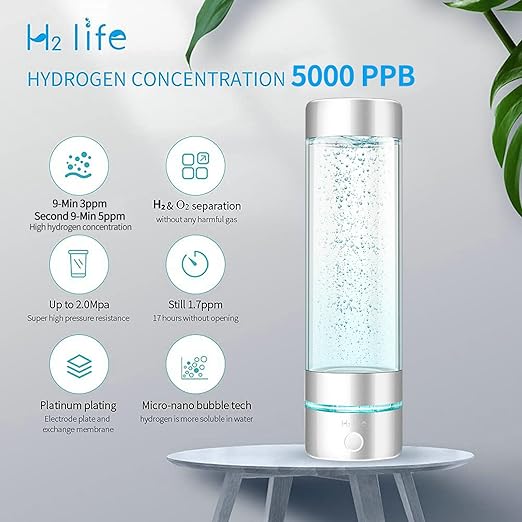 Hydrogen Sport Water Bottle, Professional Hydrogen-Rich Water Generator with SPE and PEM, 320ml 5000PPB Dual Mode Hydrogen Water Maker ionized for Travel Hiking Swimming