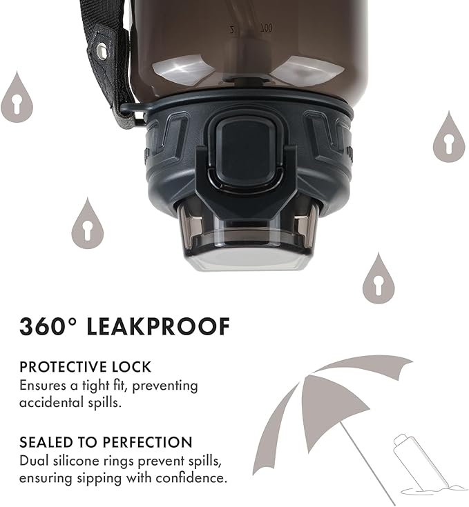 GRANDTIES Sports Tritan Plastic Water Bottle with Straw, Removable – Leakproof BPA Free Dishwasher Safe Travel Water Bottle with Strap for Gym, Outdoor, Fitness (Midnight Black, 28oz (800mL))