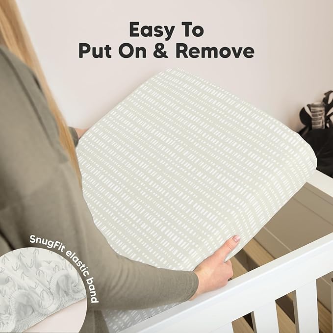 2-Pack Mini Crib Sheets Fitted, Pack and Play Sheets - Organic Cotton Pack N Play Sheets for Pack and Play Mattress, Playard Baby Crib Sheets, Jersey Crib Sheets Neutral for Boys, Girls (Fleur)