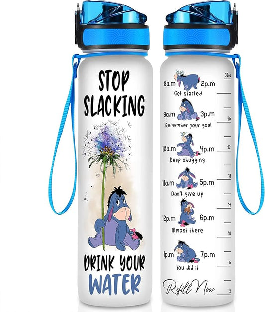 Stop Slacking Drink Your Water 32 Oz Water Bottle, 1 Litre Water Bottle With Time Marker, Donkey Motivational Insulated Water Bottle, Cute Gifts For Girls