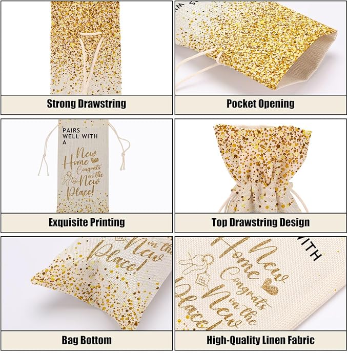 Housewarming Gifts New Home Cute House Warming Gifts Wine Bag Welcome Come Gifts for Women Men Lady Teacher Doctor Friend Daughter Congratulations Wine Bags