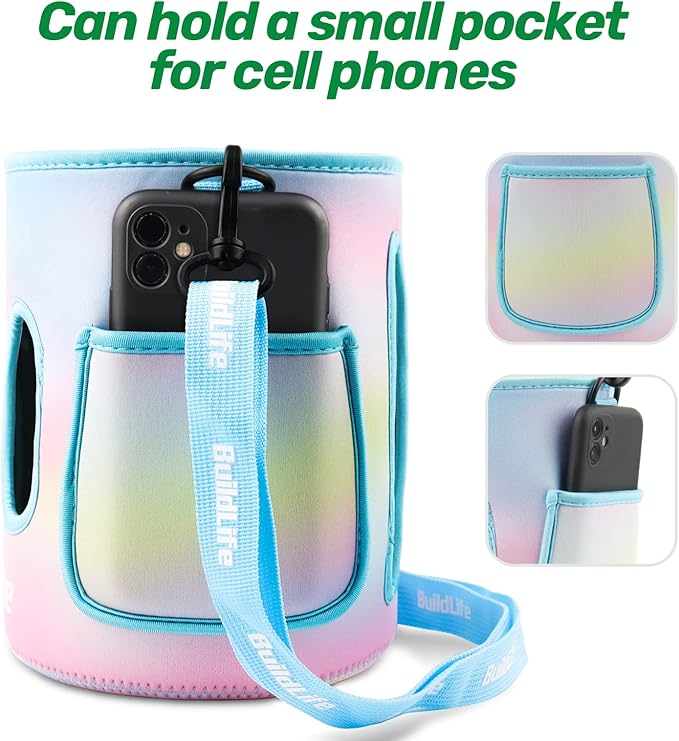 QuiFit 1 Gallon Water Bottle - with Straw & Motivational Time Marker Leak-Proof BPA Free Reusable Gym Sports Outdoor Large(128OZ) Capacity Water Jug(Purple/Green with Sleeve,1 Gallon)