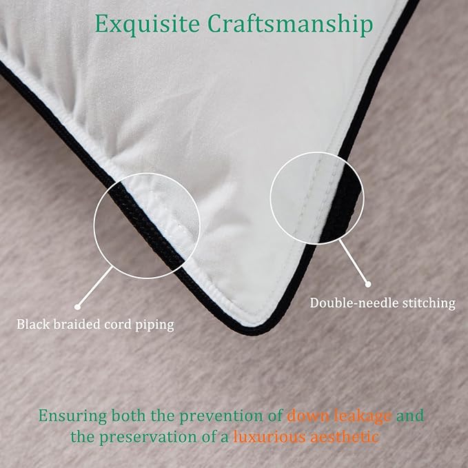 Luxury White Goose Down Pillows King Size - 750 Fill Power - 500 Thread Count 100% Cotton Shell - Soft and Support Down Bed Pillow for Back, Side, Stomach Sleepers - Pack of 1 (20 x 36”)