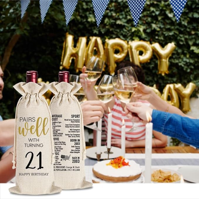 21st Birthday Wine Bag Gifts for Her, Cool 21st Birthday Gifts, 21st Birthday Gift Ideas for Women Men, 21 Years Old Birthday Party Decoration Wine Bag Gifts, 2003 Wine Bag