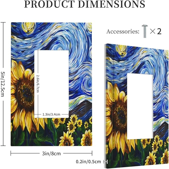 Vintage Abstract Blue Starry Sunflower 1 Gang Rocker Light Switch Covers Single Decora Outlet Wall Plate Decorative Switchplate Faceplate GFCI for Farmhouse Country Bedroom Decor
