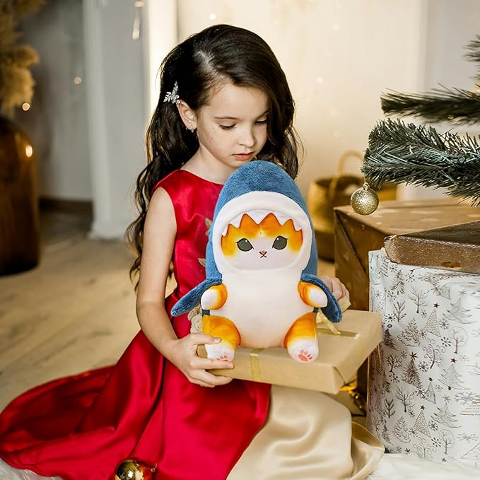 Kawaii Shark Cat Plush Toy Stuffed Animal Doll, Cute Soft Pillow Stress Release Hugs Toys Christmas Halloween Birthday Gifts for Kids Boys Girl Best Gift (Blue - Yellow,12 inch)