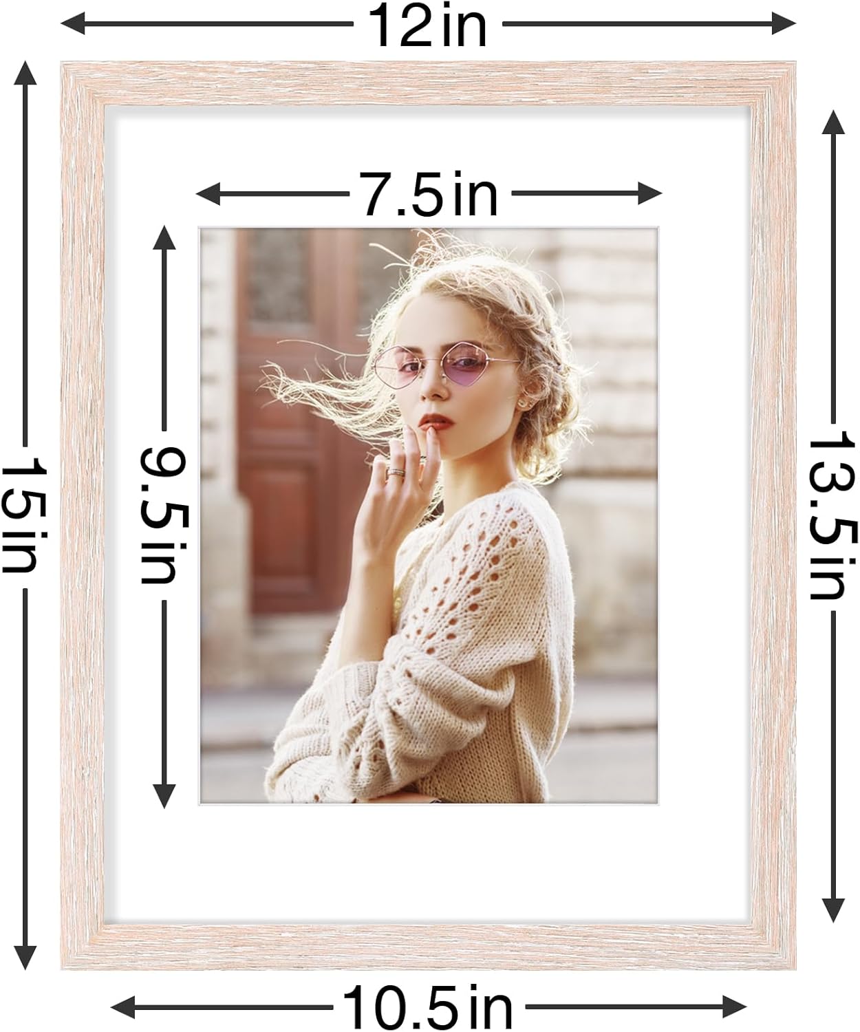 Vittanly 11x14 Picture Frames Set of 9, Shatter Resistant Plexiglass, Display 8x10 Pictures with Mat or 11x14 without Mat, Photo Frames for Wall or Tabletop, Engineered Wood, Rustic Pink