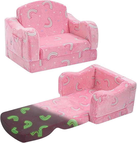 Thick Comfy Toddler Chair and Couch for Kids,2-in-1 Soft Plush Fold Out Sofa for Children,Convertible Couch to Lounger for Toddler