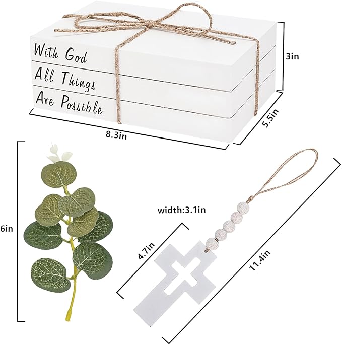 Decorative Books for Home Decor, Fake Books for Decoration, Wooden Faux Books for Decoration, Farmhouse Book Decor (with God All Things are Possible)