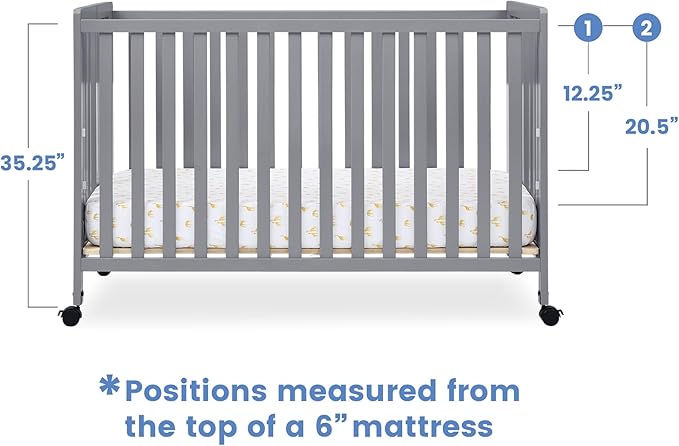 Simmons Kids Aria Full Size Portable Folding Crib - Greenguard Gold Certified, Grey