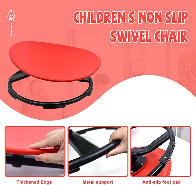 Kids Swivel Chair, Sensory Spinning Toy Chair for Kids, Autism Kids Swivel Chair Training Body Coordination, Improve Physical Coordination Wobble Chair Science Toy for Kids 3-9 (Red)