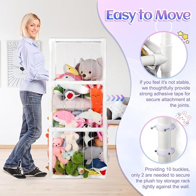 Large Stuffed Animals Storage, Zoo Stuffed Animal Holder Space Save Vertical Stuffed Animals Storage PVC with Elastic Band and Net for Playroom Birthday Gift for Bedroom Nursery