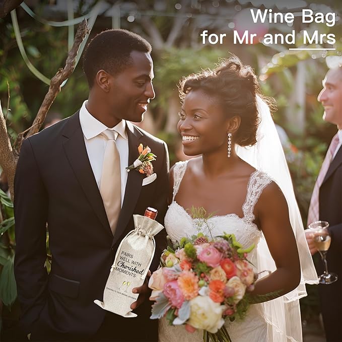 comfit Wedding Engagement Wine Gift Bag - Bridal Shower Gifts for Fiancee, Gifts for Mr and Mrs, Anniversary, Birthday, Graduation
