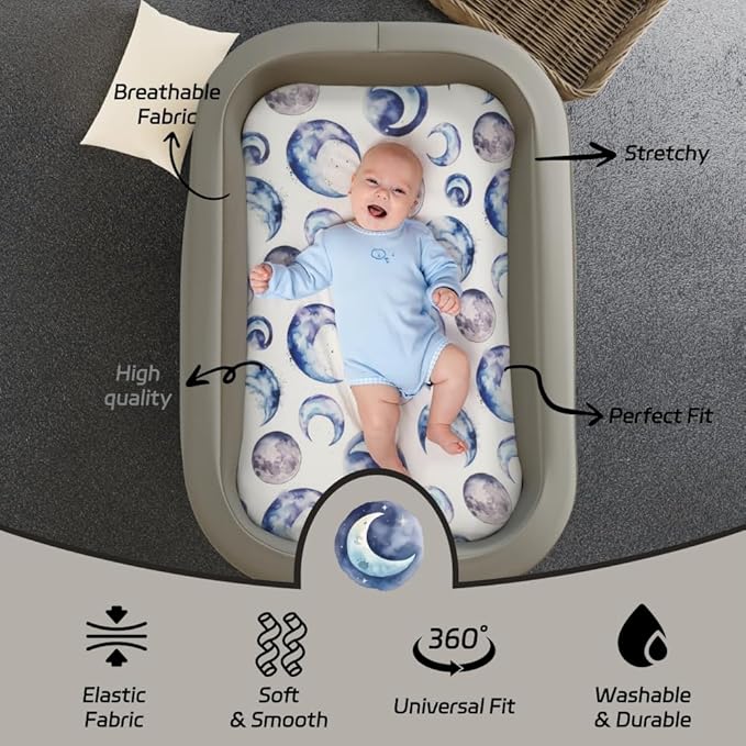 4 Pack Breathable Bassinet Sheets for Baby Boys Neutral Unisex Soft Bassinet Fitted Sheets for Toddler Travel Bassinet (Sky)