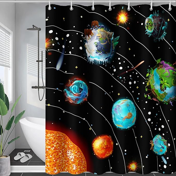 AILONEN Solar System Shower Curtains,Star Trek Bath Curtains for Bathroom Decor,Planet Galaxy Polyester Waterproof for Bathroom with 12 Hooks,72" W*72" H