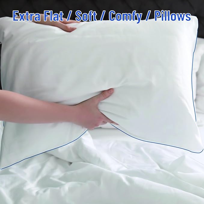 SILUI Extra Flat Soft Thin Pillows Standard Size Set of 2 Pack Bed Pillow with Down Alternative Fill for Side Back Stomach Sleepers, 20x26 Inches
