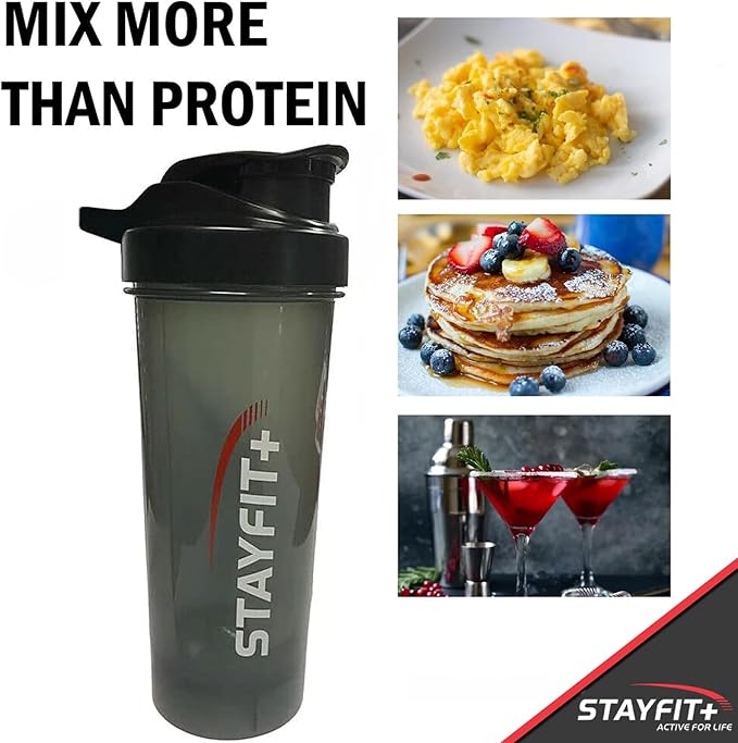 Stayfit Classic Loop Top Protein Shaker Bottle, 24-Ounce Pack of 3, Great for The Gym, Traveling, and Work, Comes with 3 Mixing Balls to Easily Mix Protein (Smoke)