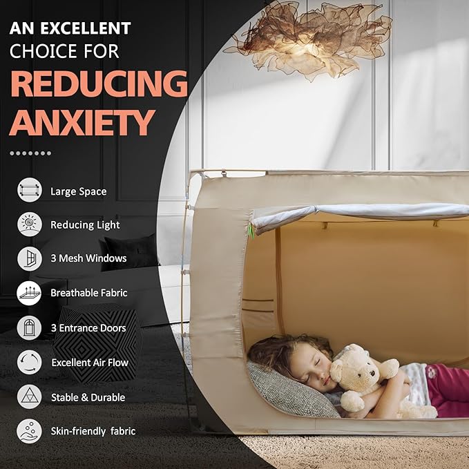 Bed Tent Bed Canopy Full Size Tents for Adult and Kids- Portable Dream Tent Indoor Sleeping Tents 70% Blackout with 3 Doors Breathable Big Space Tents