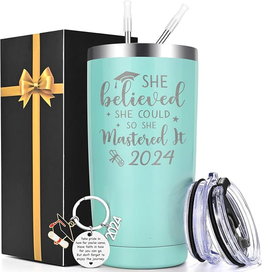 Lifecapido Graduation Gifts, Masters Degree Graduation Gifts, College Graduation Gifts for Her, Graduation 20oz Insulated Tumbler, Inspirational Gifts with Key Chain for Women Sister Friends, Green